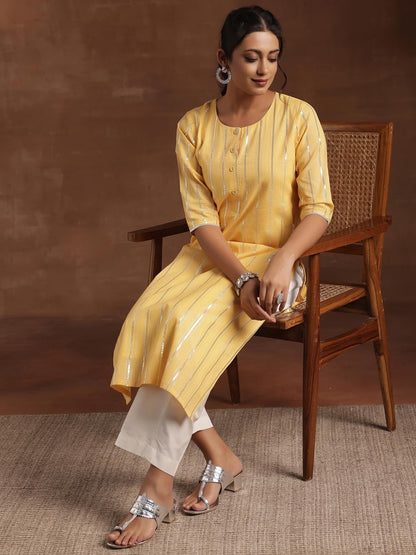 Libas WomenS Cotton Straight Kurta (29196_Yellow