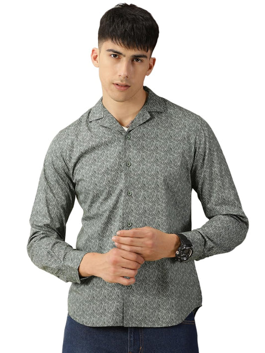 Thomas Scott Mens 100% Cotton Printed Regular Fit Casual Shirt - Green