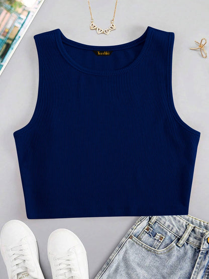 Toochki Tops for Woman | Spandex Top | Crop | Short | Western | for Jeans | Sleeveless | Stretchable | Navy Blue