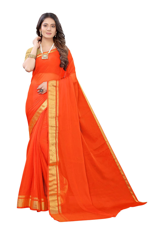 Gosriki WomenS Chiffon Saree With Blouse Piece (Chutki Orange_Orange)