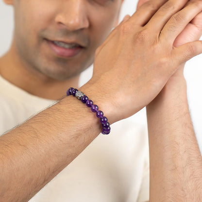 Astrotalk Amethyst Bracelet | Healing Crystal for Calmness & Spiritual Growth | Crystal Bracelet for Women & Men | Natural Amethyst Stone | Certificate of Authenticity