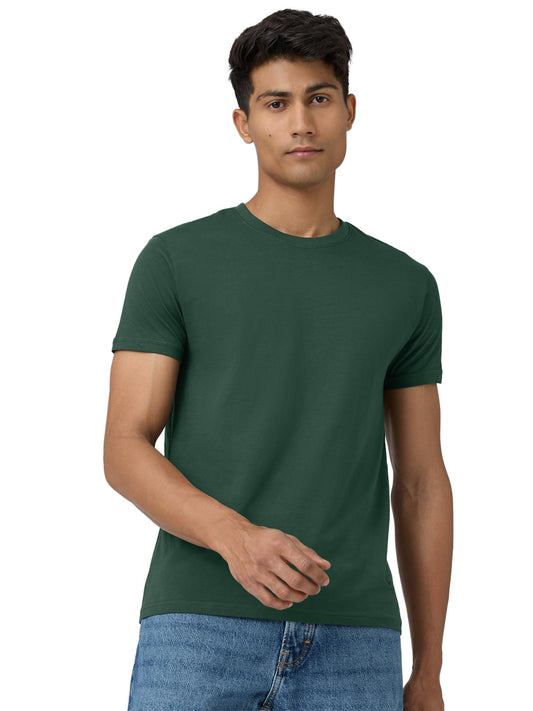 XYXX Mens Solid Regular Fit T-Shirt (XY_CR15_Tshirt_1_Pine Green