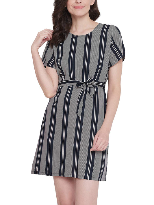 Clovia Womens Blended Striped Knee Length Night Dress (NS1335A13S_Black_S)