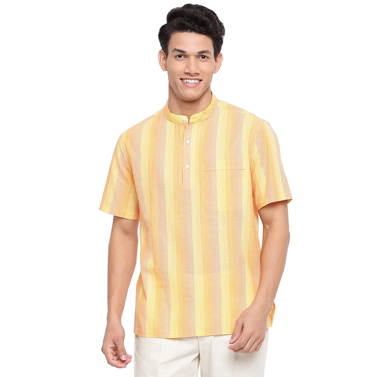 Fabindia Men Comfort Fit Mid Placket Shirt Cotton_Xs Multicolour