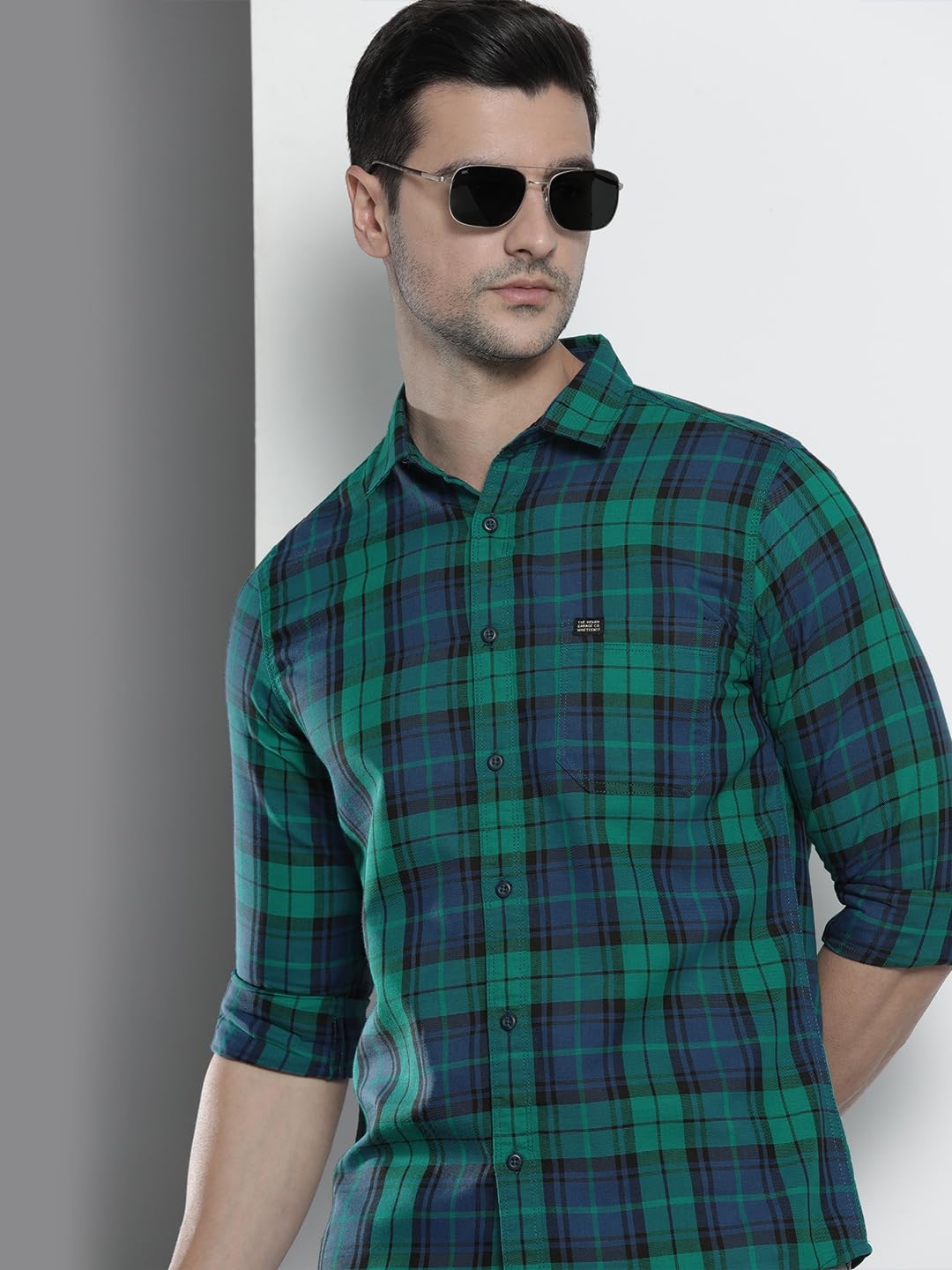 The Indian Garage Co Men Blue Checkered Slim Fit Casual Shirt