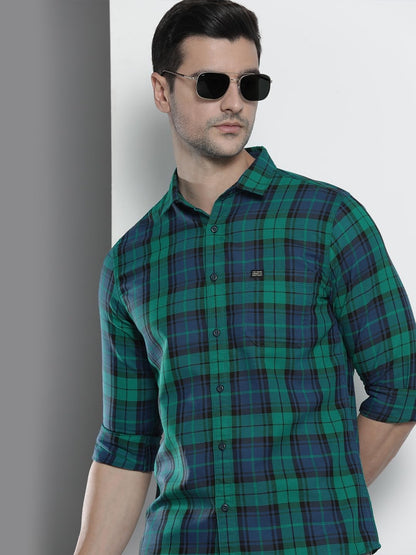 The Indian Garage Co Men Blue Checkered Slim Fit Casual Shirt