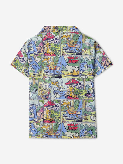 The Souled Store Tom & Jerry: Comics Boys Short Sleeves Collared Neck Button Front Multicolor All Over Printed Viscose Shirts (2