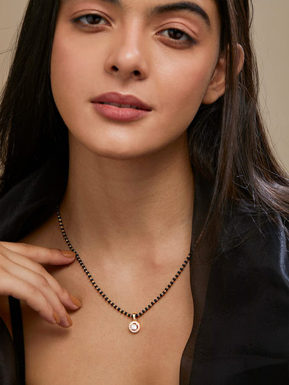 MINUTIAE Stylish Mangalsutra Pendant Necklace, Adjustable Brass with Black Beads, Gold Finish for Women