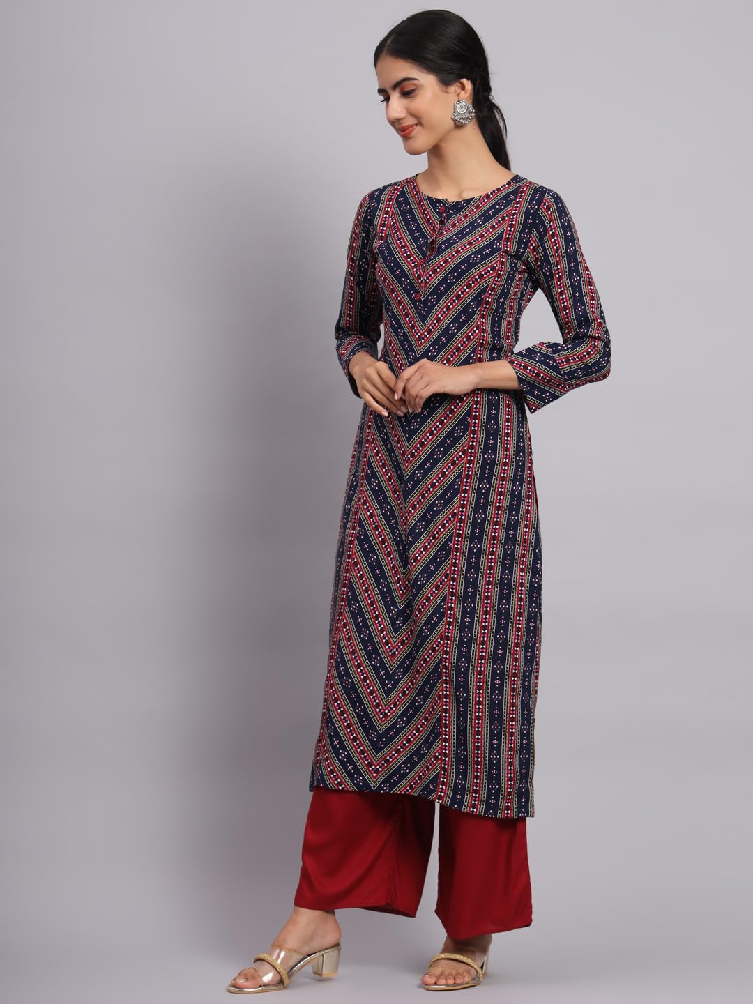 Tissu Women'S Blue & Maroon Floral Printed Kurta With Palazzo (Tis-646_Dark Blue_L)