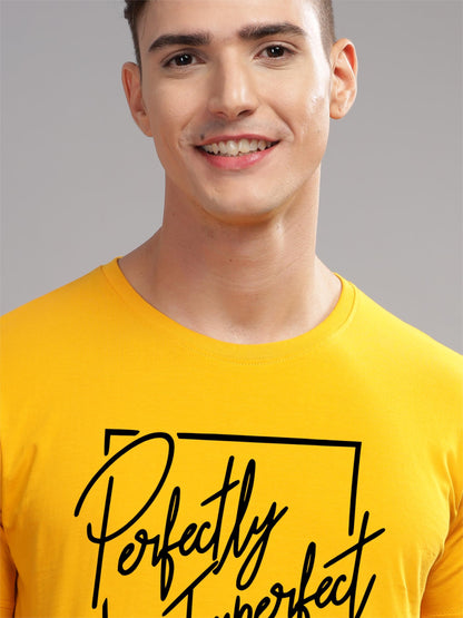 ADRO Mens Printed T Shirt - Premium Cotton Graphic Printed Tshirt - Mustard T-Shirt - RN24-FECT-MU