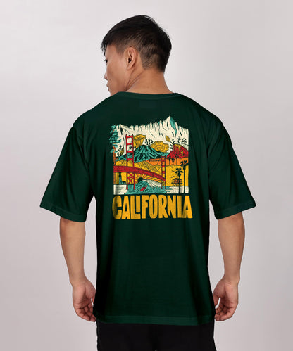 KydaMenS Oversized Cotton Round Neck Front And Back Printed Tshirt (Pack Of 1) Bottle Green