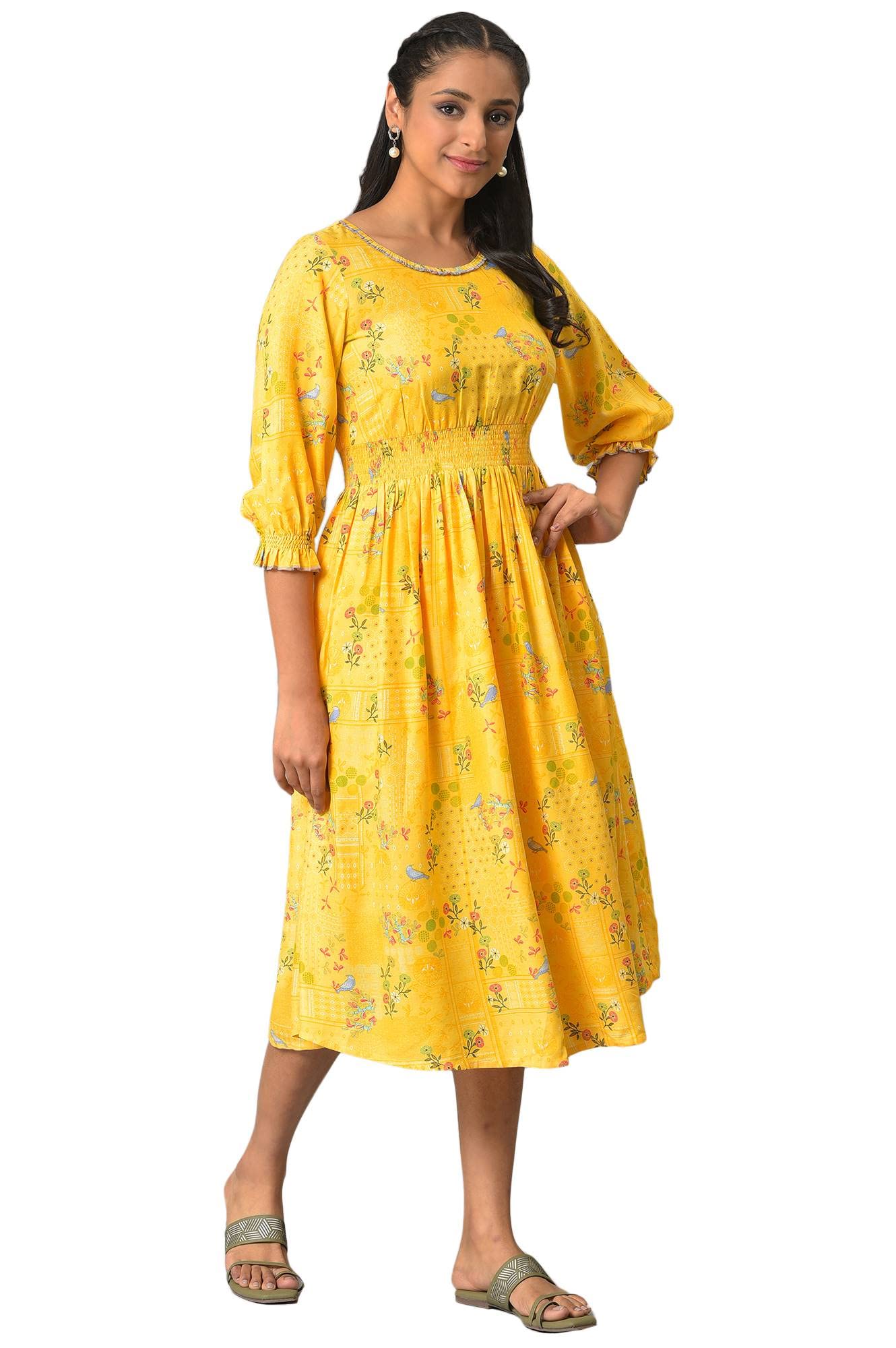 Aurelia WomenS Cotton A-Line Midi Dress (23Fea13966-506741_Yellow