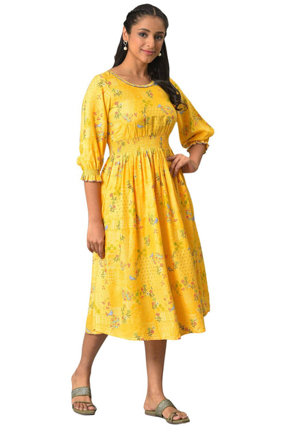 Aurelia WomenS Cotton A-Line Midi Dress (23Fea13966-506741_Yellow