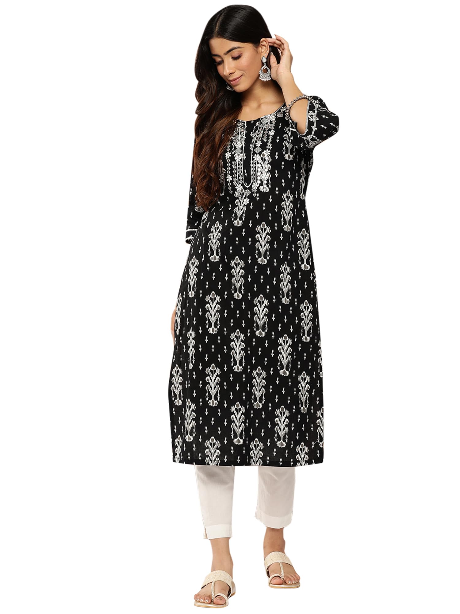 Libas WomenS Cotton Embellished Straight Kurta (26185_Black