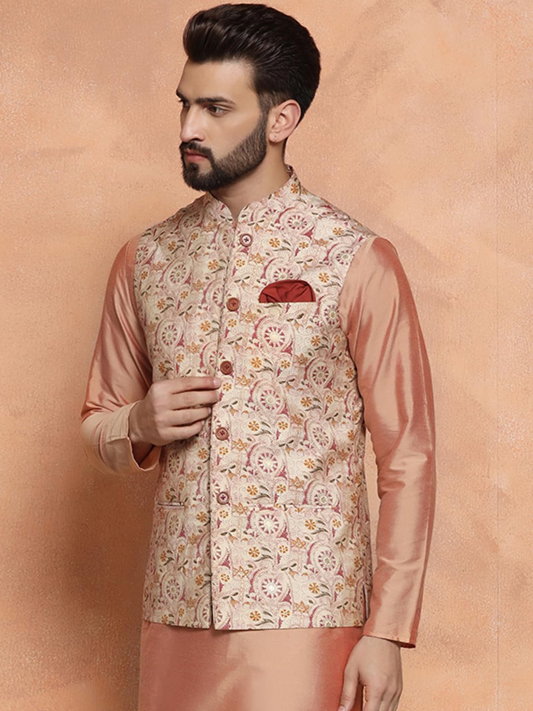 Kisah Nehru Jacket For Men  Printed Cotton Blend Modi Jacket | Ethnic & Formal Waist Coat For Weddings, Parties & Office Wear
