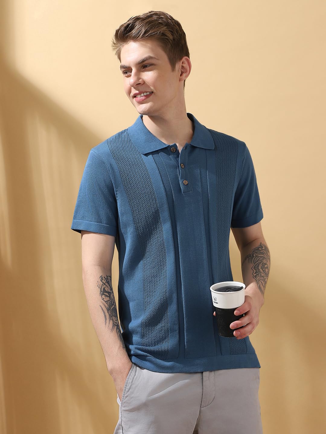 Dennis Lingo Men Regular Fit Blue Half Sleeves Cotton T-Shirts