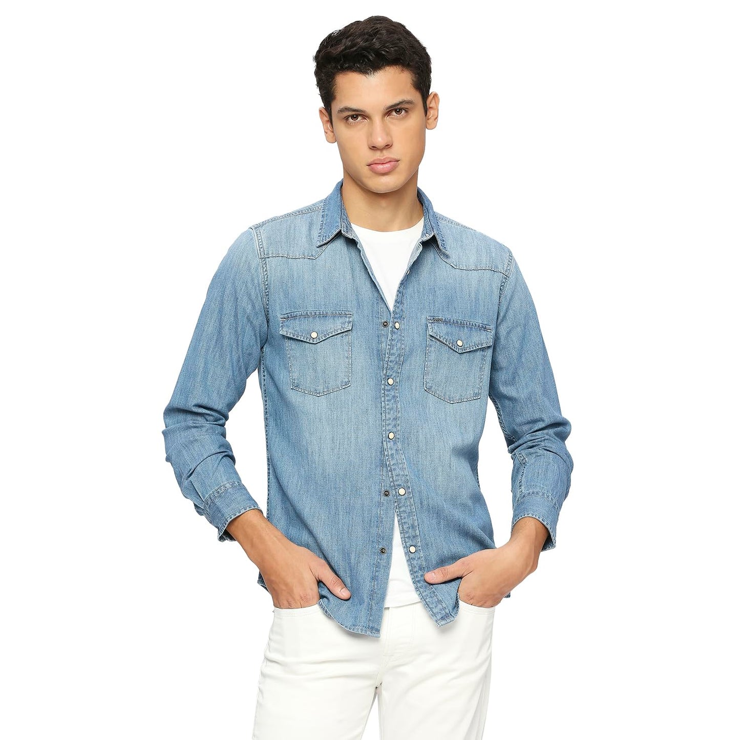 Blue Flap Pockets Full Sleeved Shirt