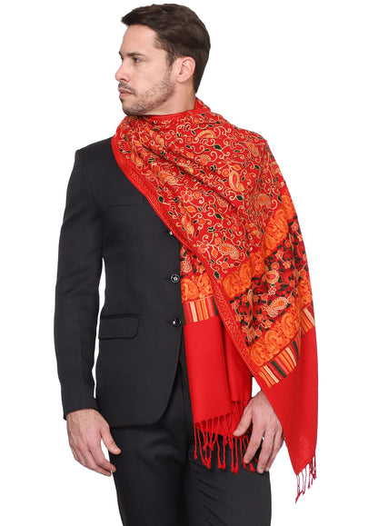 Weavers Villa Mens Floral Embroided Cashmilon Gents Shawls, Stoles, Muffler for Men, 70cm x 200cm