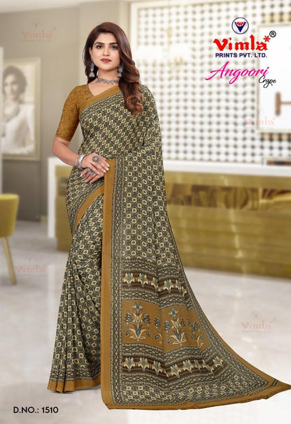 Vimla WomenS Mysore Crepe Silk Uniform Saree With Printed 6 Yard Length And Unstitched Blouse Piece Office Wear Saree