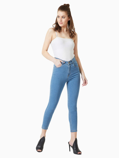 Miss Chase WomenS Solid Skinny High Rise Clean Look Cropped Fringe Detailing Solid Stretchable Denim Jeans (Plus (Mcss19Den08-2