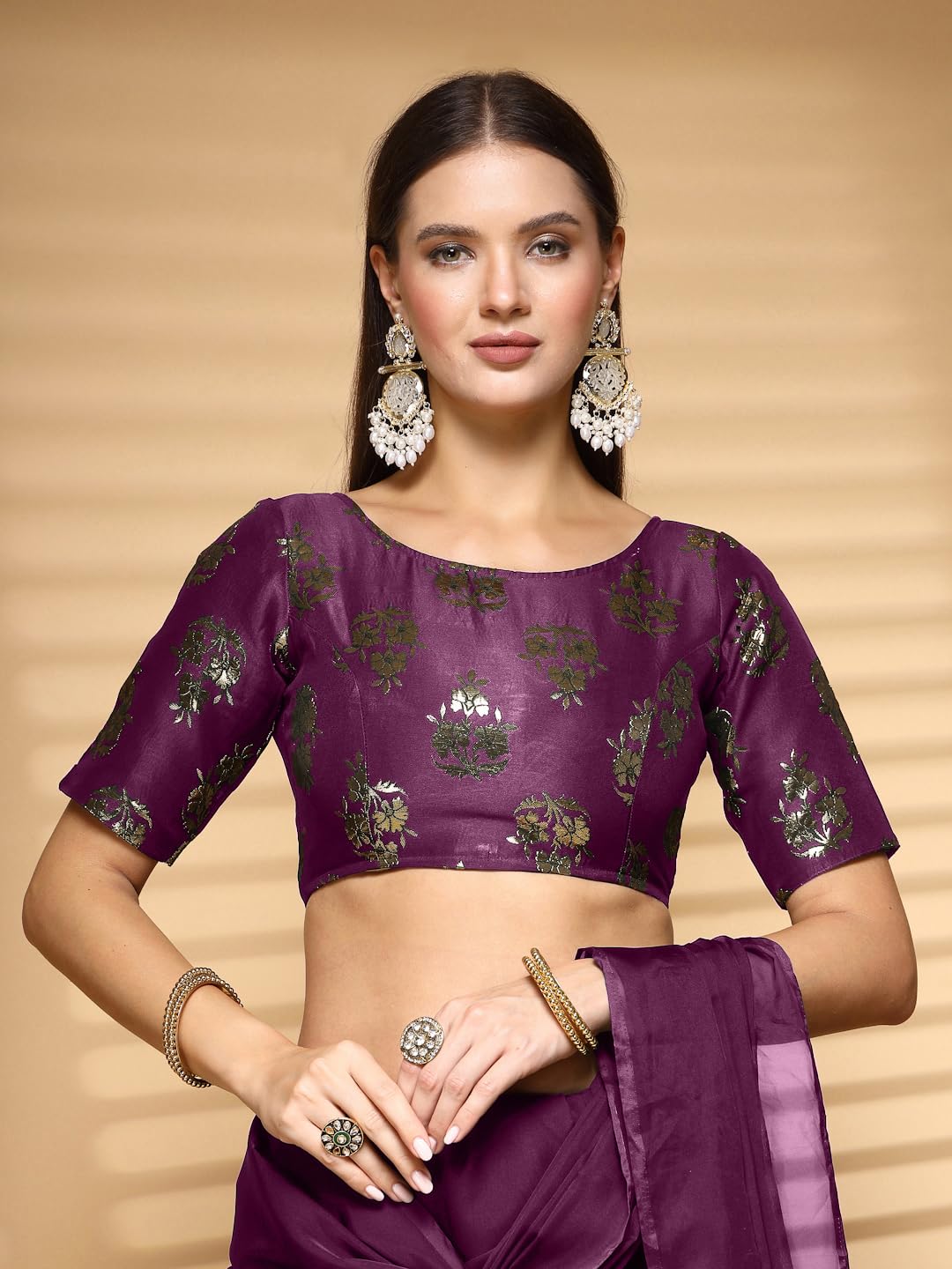 OOMPH! Readymade Blouse for Women, Brocade, Boat Neck, rbbl646