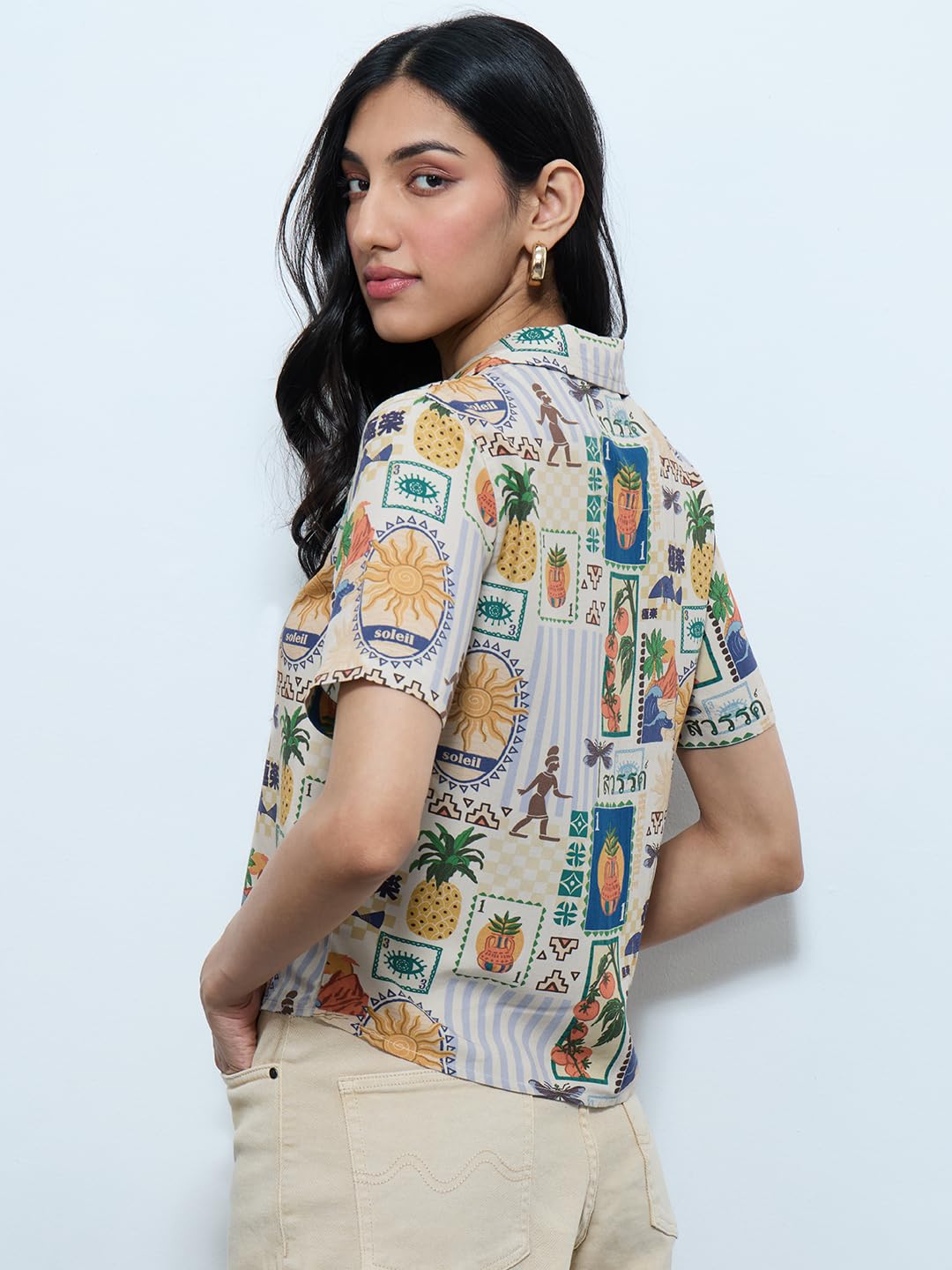 The Souled Store Originals: Tropical Mood Women and Girls Short Sleeves Collared Neck All Over Printed Cotton Regular Fit Casual
