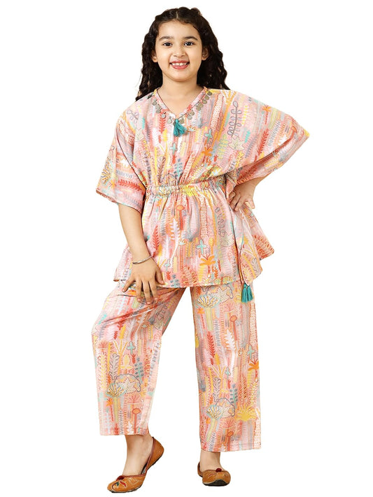 A.T.U.N. (ALL THINGS UBER NICE) Girls Printed Polysilk Top with Straight Pant Set