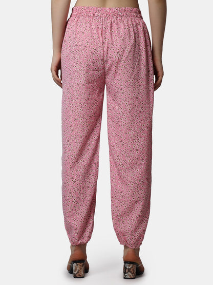 POPWINGS Casual Printed Womens Joggers for Summer - Loose-Fit Pull-On Pants in Light Pink