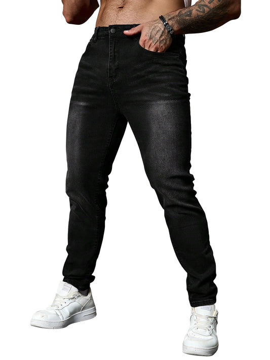 AVANOVA Mens Classic Black Gradient Casual Denim Jeans Tapered Straight Leg Long Distressed Light Jean Cargo, Straight-Leg Pant
