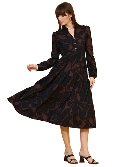 Sheetal Associates WomenS Casual Full Sleeve Crepe Fit & Flare Dress | Comfortable Relaxed Fit Summer Party Dress