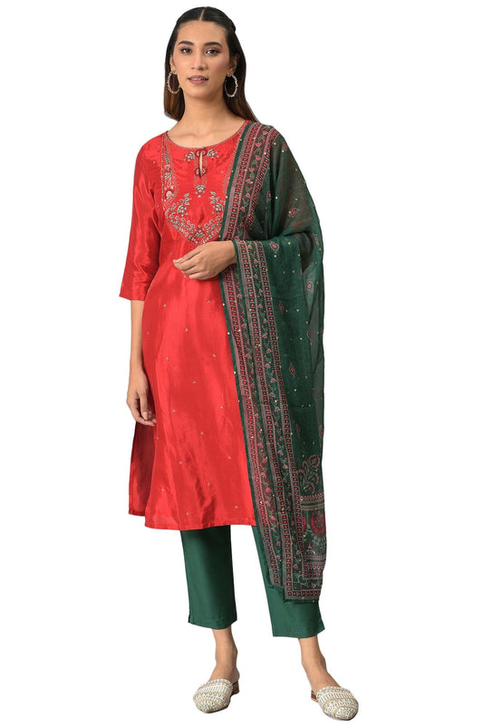 W for Woman Women's Viscose Leaf Regular Kurta