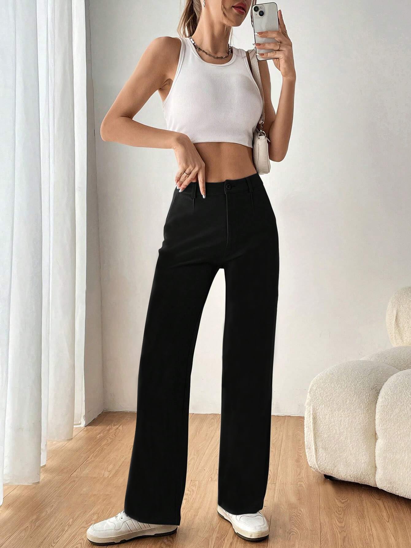 Toochki Womens High-Waisted Pant |Bell Bottom Trendy Retro-Chic Trousers - Perfect for Every Occasion Black
