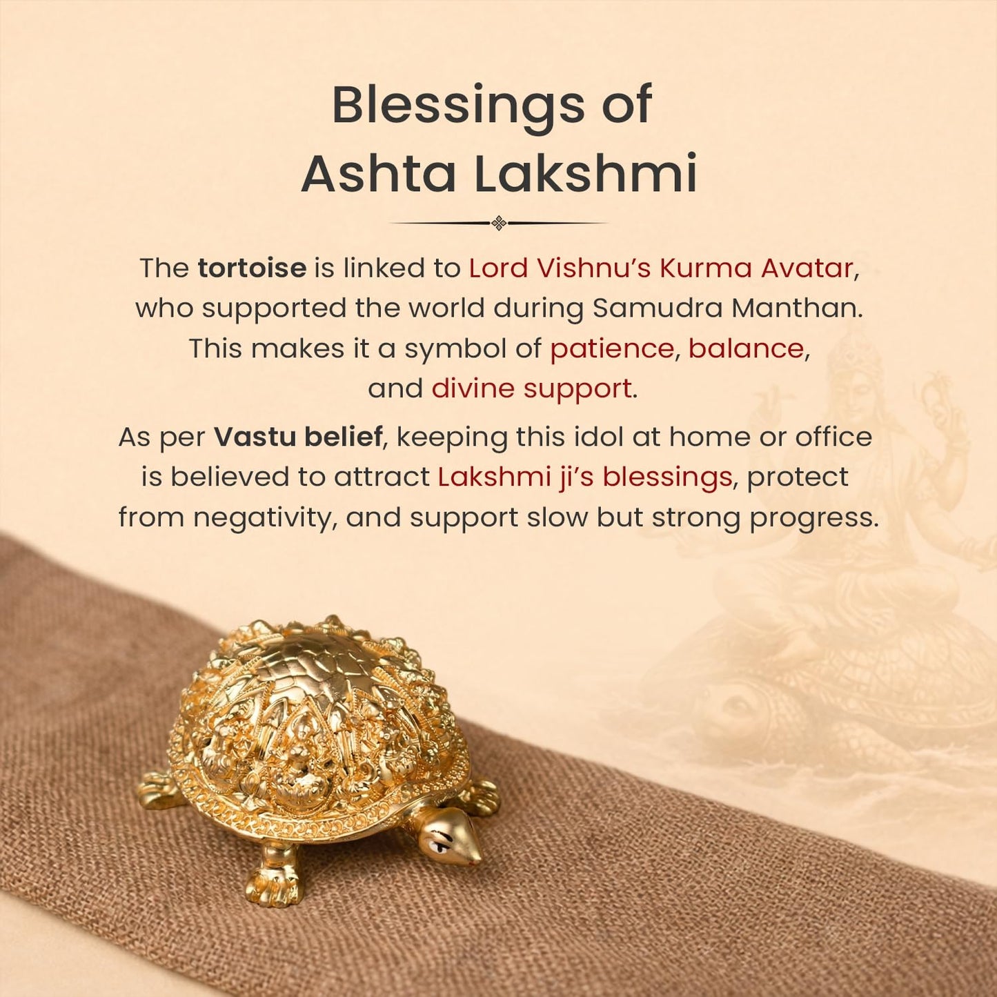 Astrotalk Ashtalakshmi Tortoise Idol | Divine Laxmi Idol Carved Turtle for Wealth, Harmony & Financial Stability | Vastu Tortoise for Good Luck for Home, Pooja Room & Office | Gift for Man & Woman