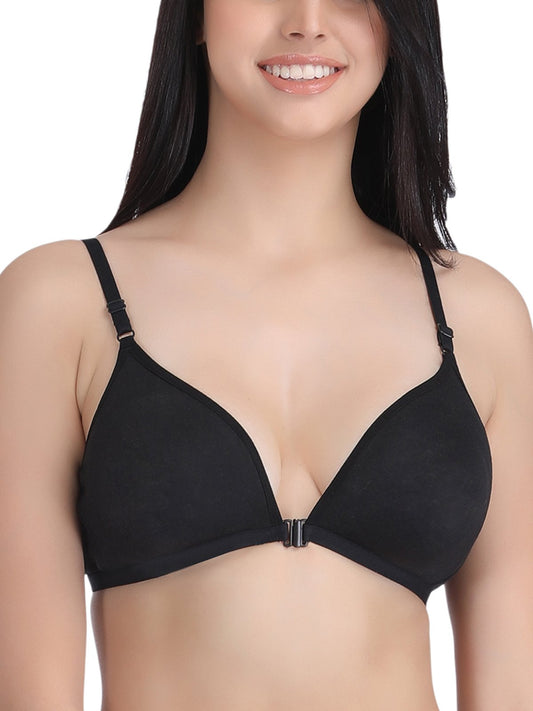 Clovia Womens Cotton Non Padded Wire Free T-Shirt, Plunge Bra (BR0768P13-32B_Black_32 B_Black_32B)