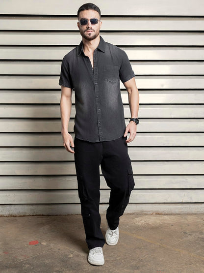 High Star MenS Regular Fit Shirt (Hsmshswip1684_Black