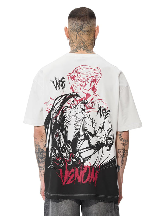 The Souled Store Official Marvel: Eddie Brock Oversized T-Shirt for Men Boys Cotton Casual Half Sleeves Baggy Loose Fit Drop Sho