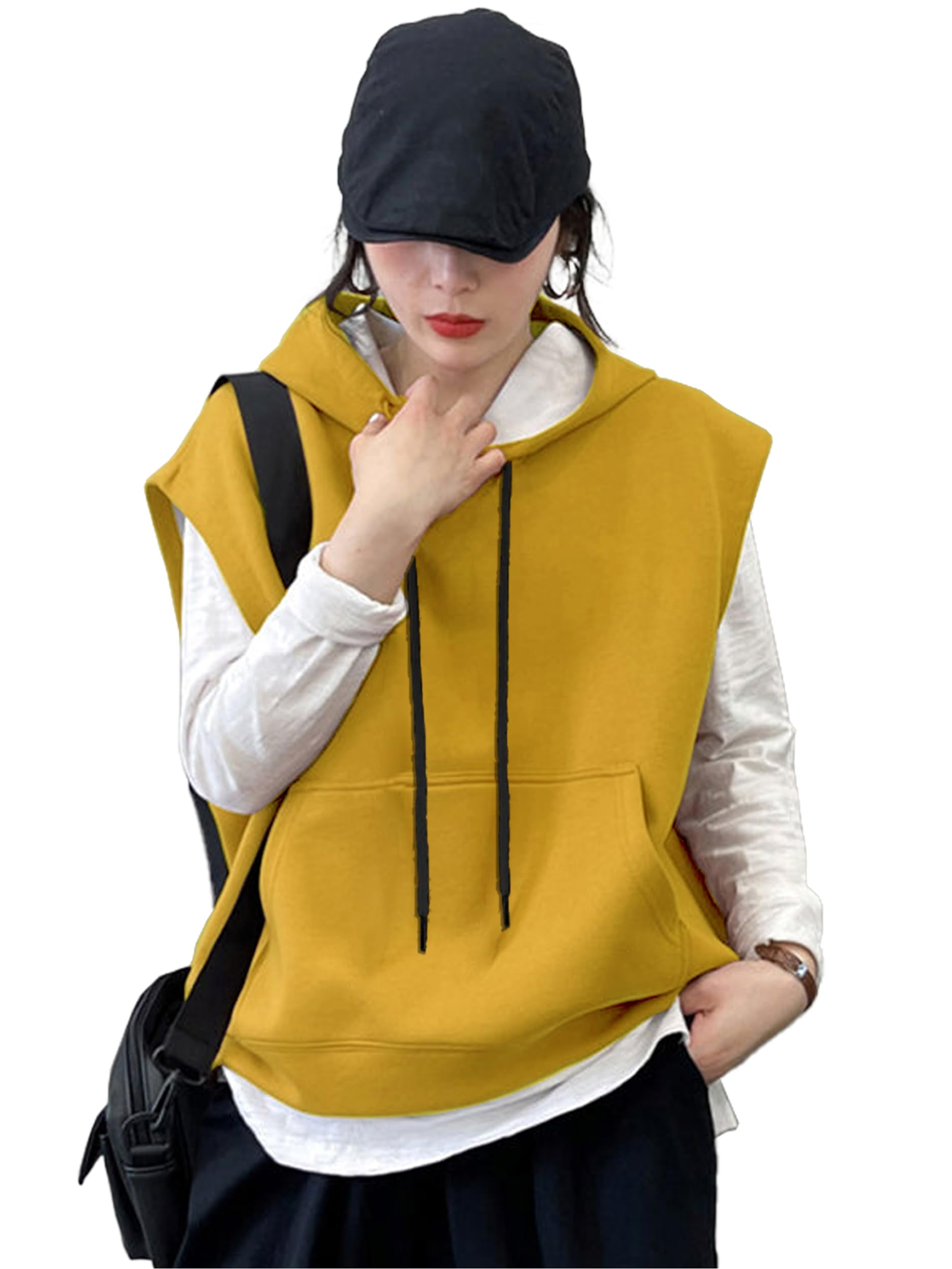 Noble Monk WomenS Sleeveless Casual Hoodie | Women Stylish Hoodie | Hooded Sweatshirt For Women Light Yellow