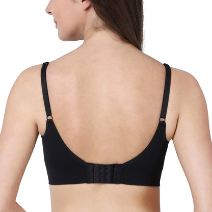 Enamor F037 Ultra Smoothening No Pinch T-Shirt Bra - Padded Wirefree Full Coverage - Black