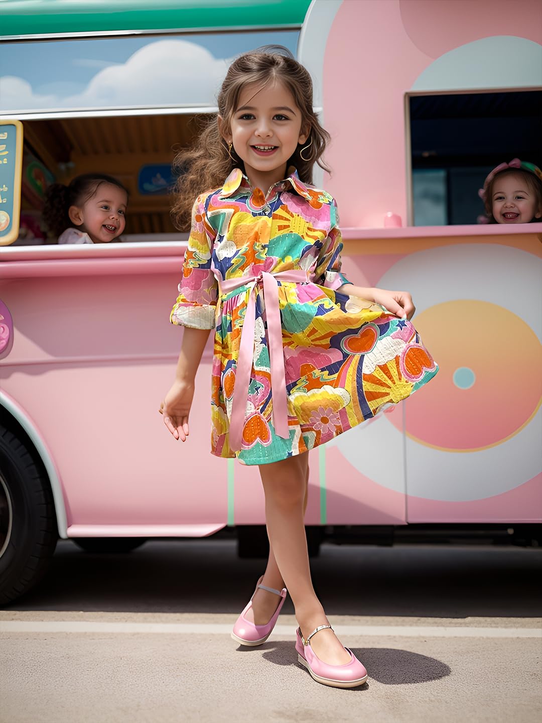 A.T.U.N. (ALL THINGS UBER NICE) Summer Floral Shirtdress for Girls Multicolour