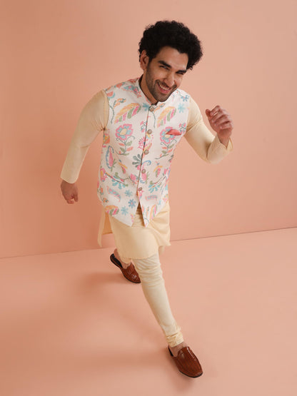 Kisah Nehru Jacket For Men  Printed Cotton Blend Modi Jacket | Ethnic & Formal Waist Coat For Weddings, Parties & Office Wear