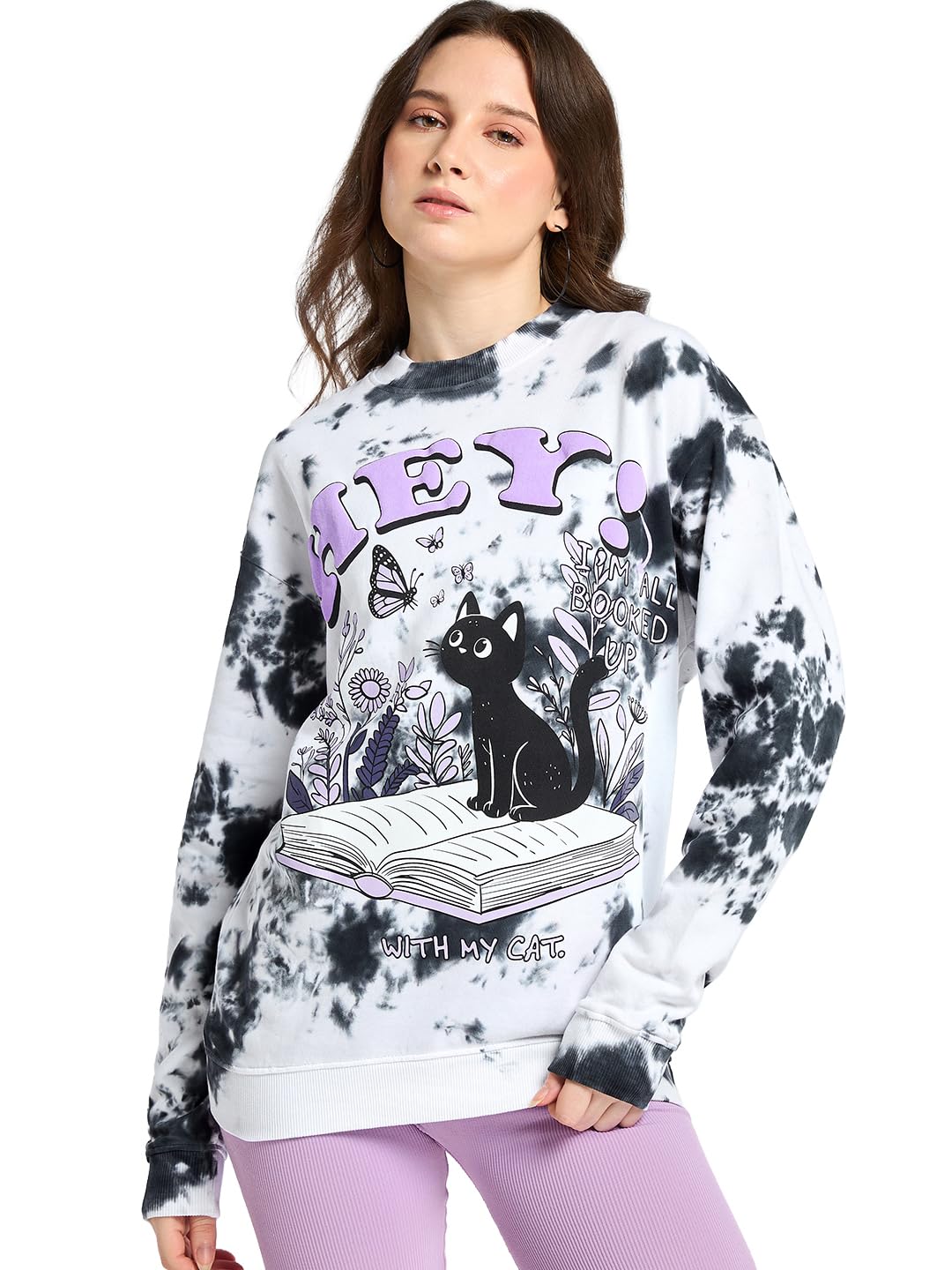 Bewakoof WomenS Graphic Print Oversized Fit Full Sleeve Round Neck Terry Sweatshirt_694310_White_S