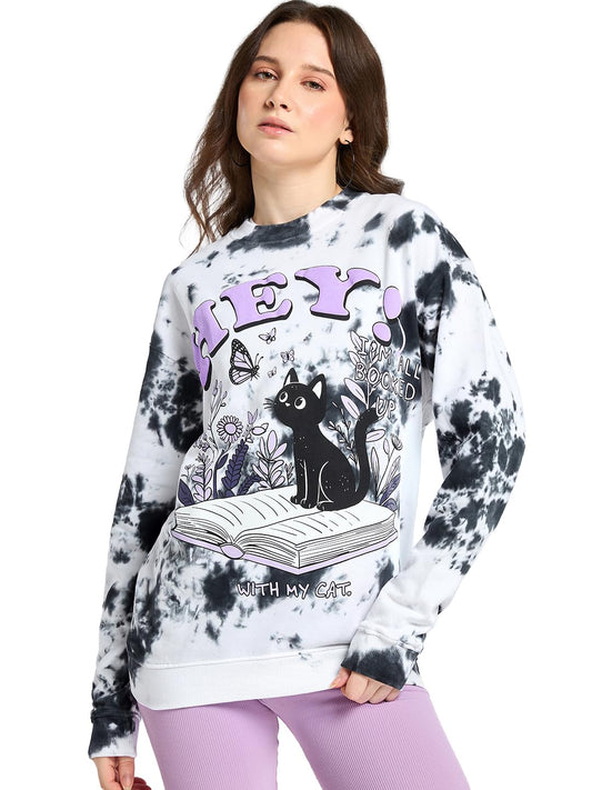 Bewakoof WomenS Graphic Print Oversized Fit Full Sleeve Round Neck Terry Sweatshirt_694310_White_S