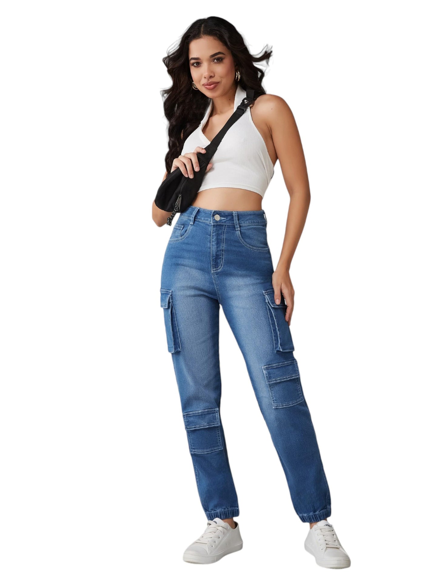 Dolce Crudo Womens Mid- High Rise Stretchable Denim Joggers(DOSS24DEN13-10-303-32, Blue, 32)