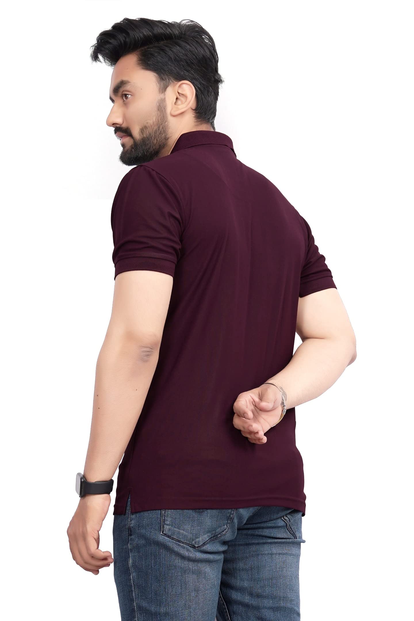 More & More MenS Solid Regular Fit Polo Wine