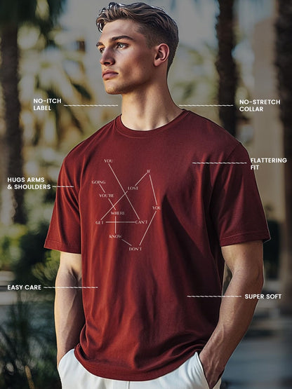 Nobero MenS Graphic Print Regular Fit T-Shirt (1M-Twts-C1030-Sa_The You Equation-Wine Red