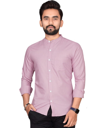 Besix MenS Cotton Solid Shirt With Mandarin Collared Full Sleeve Button Closure Curved Hem Straight Length And One Pocket | Mdr