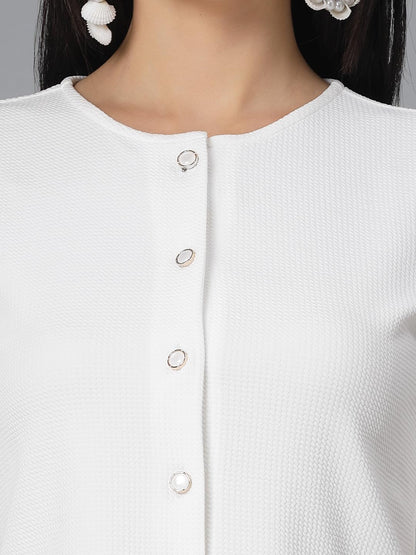 Style Quotient Women Solid White Polyknit Casual Open Front Shrug