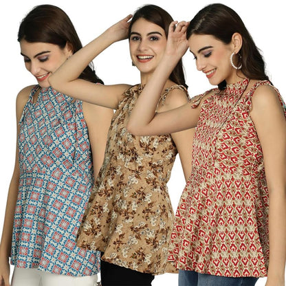 Pinkmint Women Combo Tunic Top for Women ll Fancy Crape Girls Tops ll Regular Fit Casual top (Pack of 3)