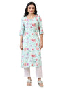 Aurelia Women'S Bermuda Blue Digital Floral Printed Rayon Straight Kurta (Size: M)-A15689-509224