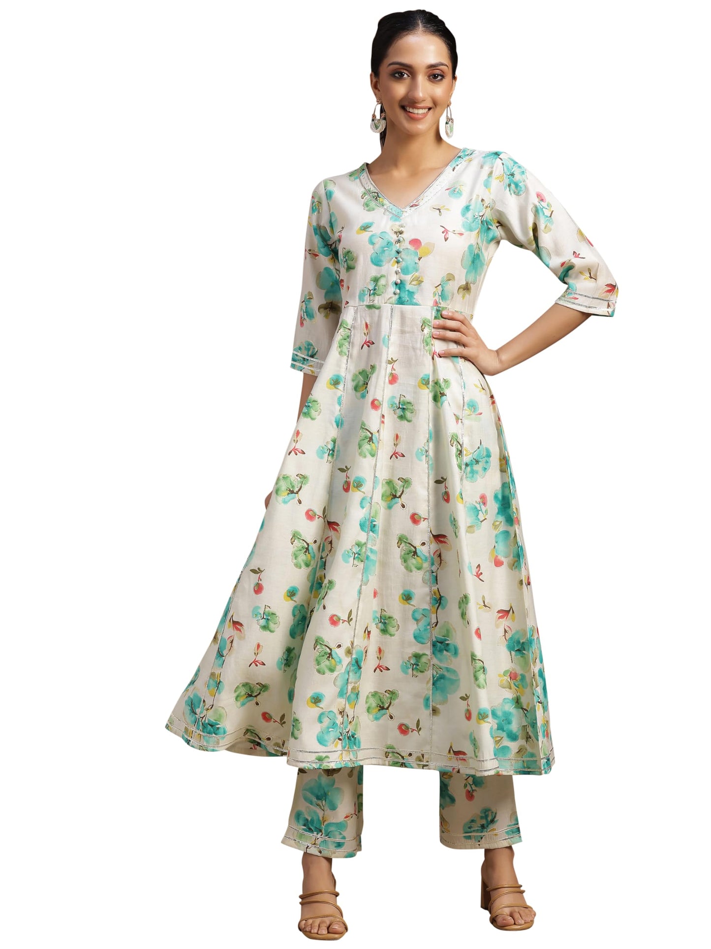 Libas WomenS Silk Blend Printed Kurta Set (35723_Off White